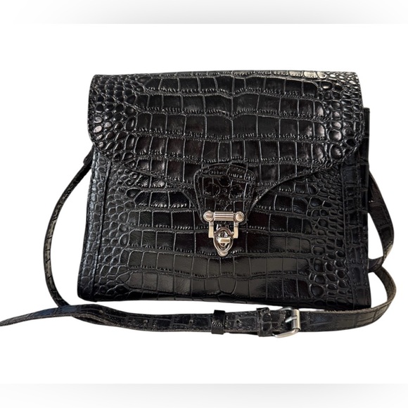 Patricia Nash Handbags - Patricia Nash - Croc Embossed Ashmore Crossbody Black Satchel